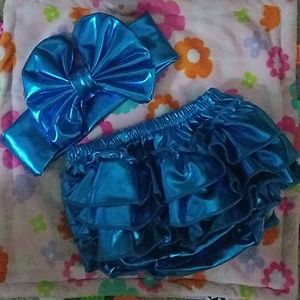 Metallic Mermaid Ruffle Diaper Cover Headband Set